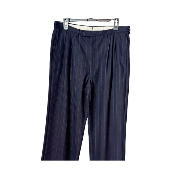 Vintage Mens Classic fit Wool Pleated Dress Pants 34w/31L Black Stripe - Picture 1 of 15